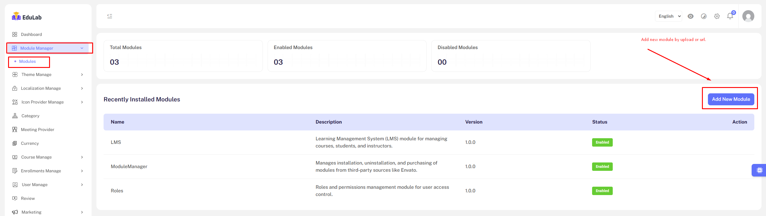 Add New Module Button