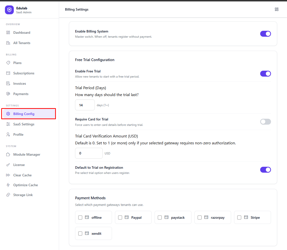 Billing Settings