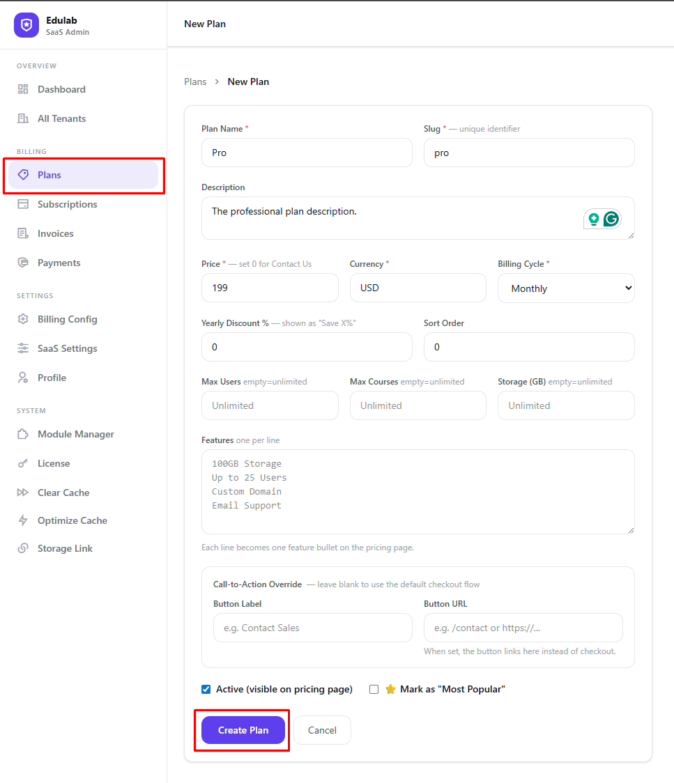Create Plan Form