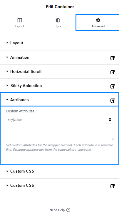 Elementor Custom Attribute Interface