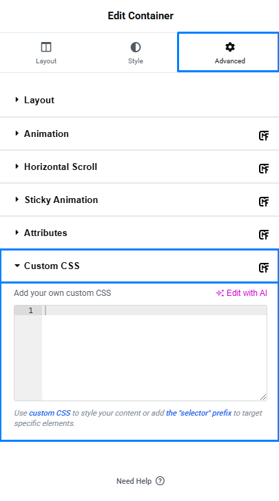 Elementor Custom CSS Interface