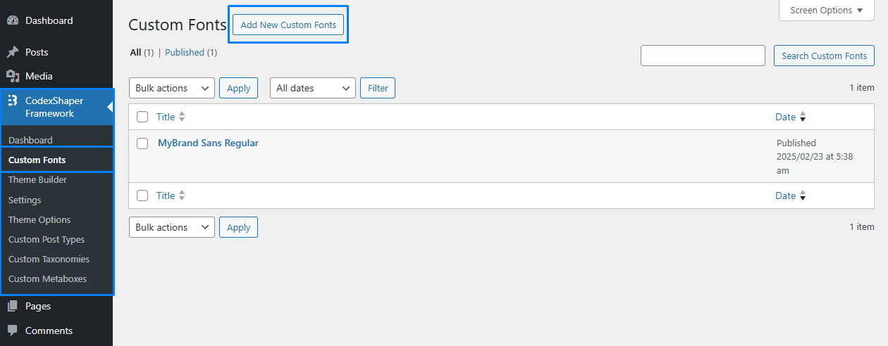 Custom Font List Interface