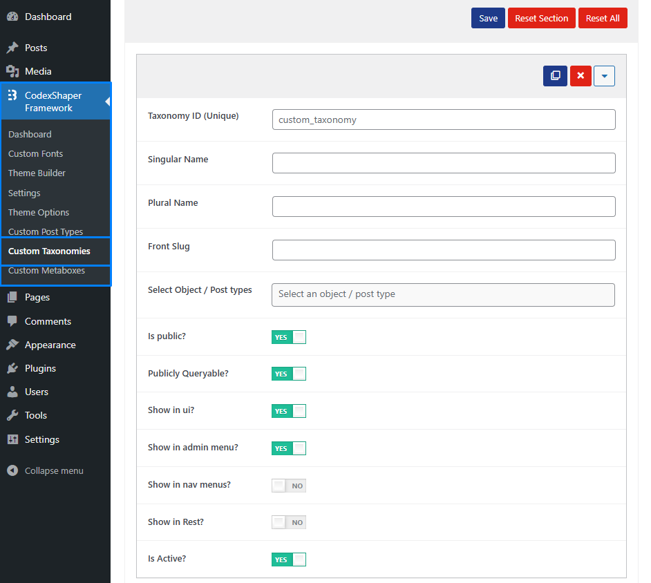 Custom Taxonomy View