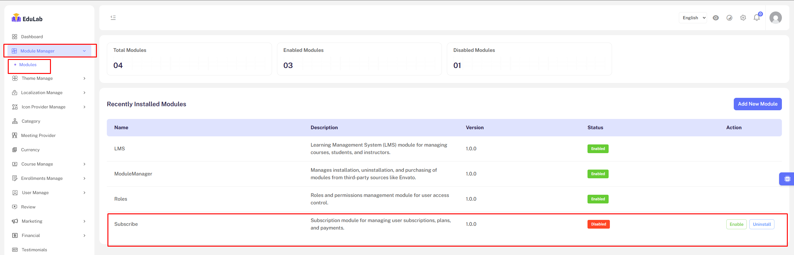 Module Manager Interface