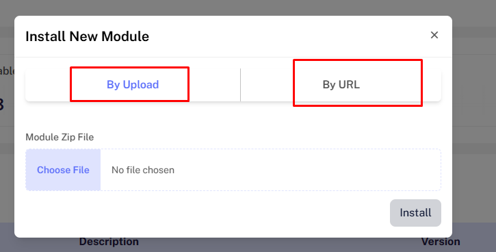 Upload Module Popup