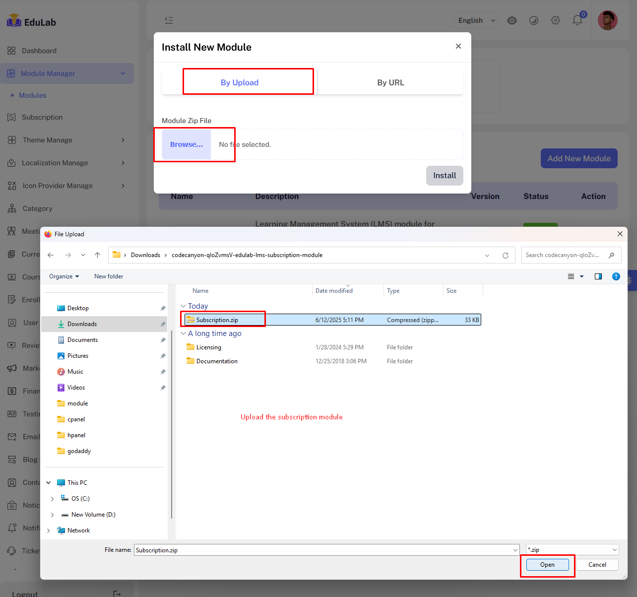 Upload Subscription Module
